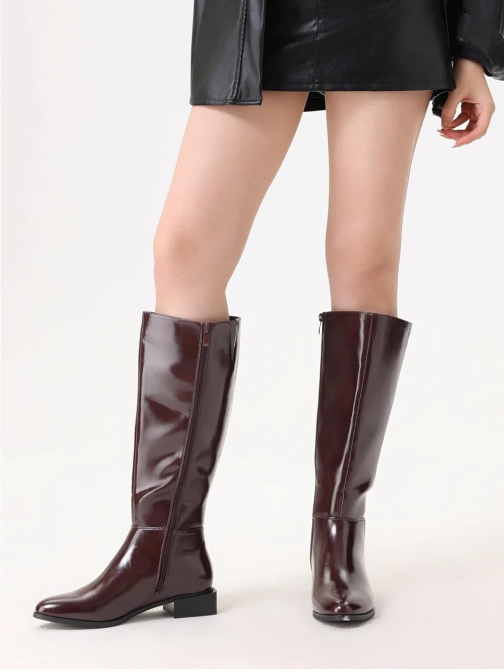 Over-the-Knee Smooth Leather Boots in Burgundy